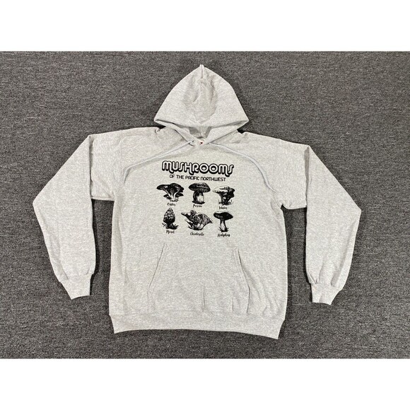 Hanes Mushroom Sweater Mens Medium Gray Pullover Hoodie Long Sleeve Jacket - Picture 1 of 12